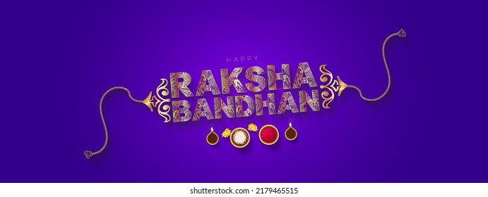 Raksha Bandhan or Rakhi festival banner design. Indian hindu brother and sister bonding celebration.