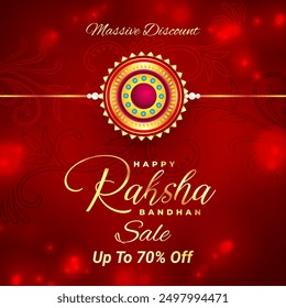 Raksha Bandhan Sale With Up To 70% Off. Rakhi (Wrist Band) Sale. Vector Illustration. Amazing Rakhi Design. Massive Discount.