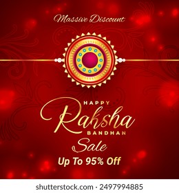 Raksha Bandhan Sale With Up To 95% Off. Rakhi (Wrist Band) Sale. Vector Illustration. Amazing Rakhi Design. Massive Discount.