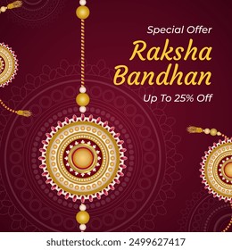 Raksha Bandhan Sale Banner With Beautiful Rakhi Design and Up To 10% Off. Special Offer. Vector Illustration. Rakhi Sale.