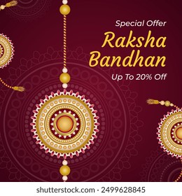 Raksha Bandhan Sale Banner With Beautiful Rakhi Design and Up To 20% Off. Special Offer. Vector Illustration. Rakhi Sale.