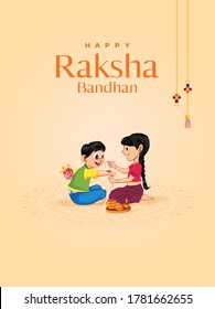 Raksha Bandhan, Sister is tying Rakhi on her brother's wrist, Rakhi celebration in india, Cute little sister and brother with beautiful background, Rakhi Festival colorful BG and Character, Bhai Dooj.