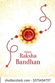 Raksha Bandhan vector background. Rakshabandhan greeting card with rakhi, a talisman or amulet. Hindu festival to symbolize the love between a brother and a sister.