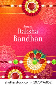 Raksha Bandhan vector background. Rakshabandhan greeting card with rakhi (a talisman or amulet). Hindu festival to symbolize the love between a brother and a sister.