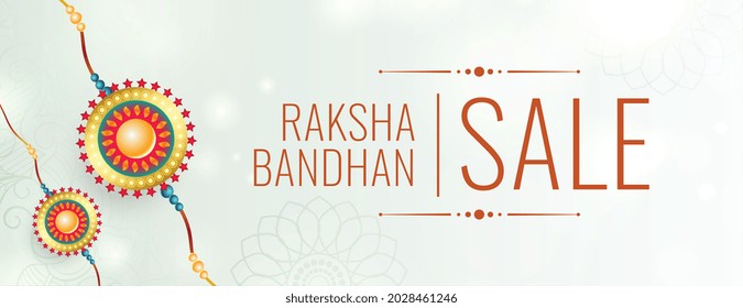 raksha bandhan white sale banner with realistic rakhi