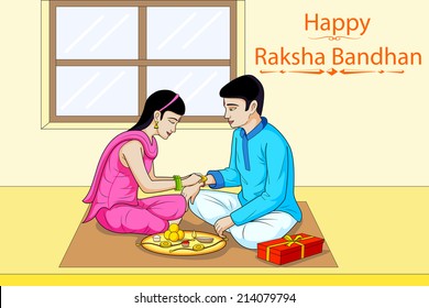 Raksha Bhandhan, brother and sister festival India in vector