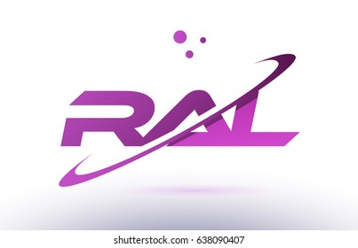 ral r a l  alphabet letter logo combination purple pink creative text dots company vector icon design template