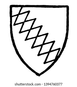 Ralegh bore Gules a bend indented or engrailed vintage line drawing or engraving illustration.