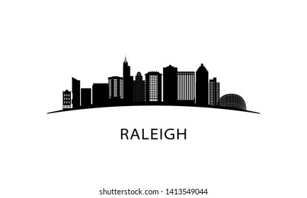 Raleigh city skyline. Black cityscape isolated on white background. Vector banner.