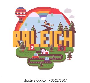 Logo de la marca de destino Raleigh. cartografía vectorial