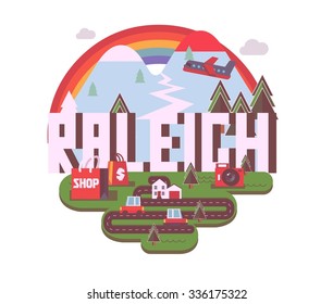 Raleigh destination brand logo. vector cartoon