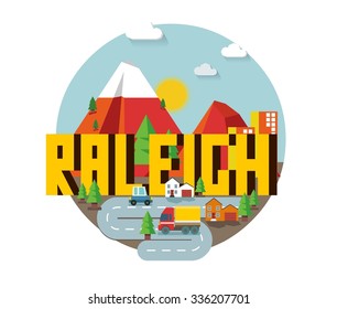 Logo de la marca de destino Raleigh. cartografía vectorial