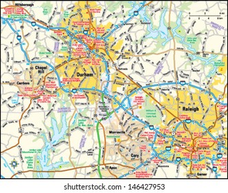 Raleigh and Durham, North Carolina area map