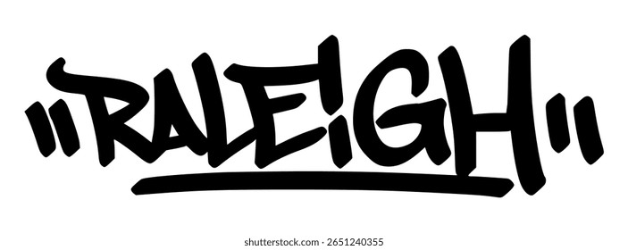 Raleigh graffiti tag in bold black lettering on transparent background. Southern style and modern edge perfect for bold urban art and youth-driven design