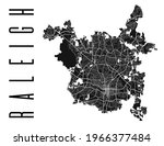 Raleigh map. Detailed vector map of Raleigh city administrative area. Cityscape poster metropolitan aria view. Black land with white streets, roads and avenues. White background.