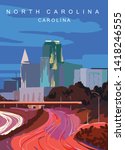 Raleigh modern vector poster. Colorado, 
North Carolina landscape illustration. 