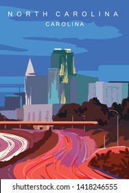 Raleigh modern vector poster. Colorado, 
North Carolina landscape illustration. 