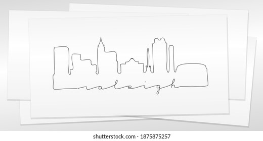 Raleigh, NC, USA Doodle Skyline Hand Drawn. City One Line Art Illustration Landmark. Minimalistic Sketch Pen Background.