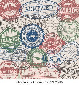 Raleigh, NC, USA Set of Stamps. Travel Stamp. Made In Product. Design Seals Old Style Insignia.