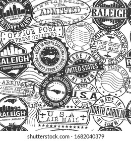 Raleigh, NC, USA Stamps Background. A City Stamp Vector Art. Set of Postal Passport Travel. Design Set Pattern.