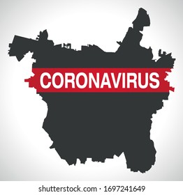 Raleigh North Carolina city map with Coronavirus warning