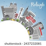 Raleigh North Carolina City Skyline with Color Buildings, Blue Sky and Copy Space. Vector Illustration. Raleigh Cityscape with Landmarks. Business Travel and Tourism Concept with Modern Architecture.