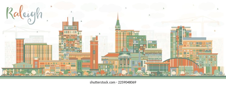 Raleigh North Carolina City Skyline with Color Buildings. Vector Illustration. Raleigh Cityscape with Landmarks. Business Travel and Tourism Concept with Modern Architecture.