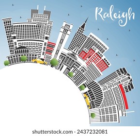 Raleigh North Carolina City Skyline with Color Buildings, Blue Sky and Copy Space. Vector Illustration. Raleigh Cityscape with Landmarks. Business Travel and Tourism Concept with Modern Architecture.