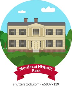 Raleigh North Carolina landmark. Mordecai Historic Park Mordecai House Greek Revival. Vector Image