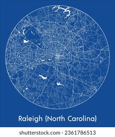 Raleigh Carolina del Norte Estados Unidos Norteamérica Mapa de la ciudad de la impresión azul Circle vector ilustración