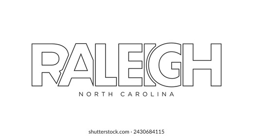 Raleigh, North Carolina, USA typography slogan design. America logo with graphic city lettering for print and web products.