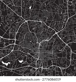 Raleigh North Carolina Vector Map, Detailed City Street Map Black and White Minimalist Line Art