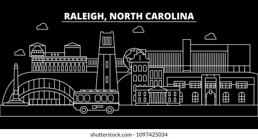 Raleigh silhouette skyline. USA - Raleigh vector city, american linear architecture, buildings. Raleigh travel illustration, outline landmarks. USA flat icon, american line banner