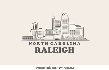 Raleigh skyline, north carolina drawn sketch