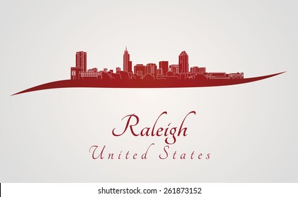 Raleigh skyline in red and gray background in editable vector file