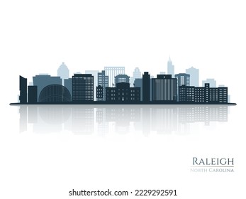 Raleigh skyline silhouette with reflection. Landscape Raleigh, North Carolina. Vector illustration.