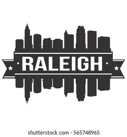 Raleigh Skyline Stamp Silhouette. Reflection Landscape City Design. Vector Cityscape Icon.  