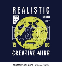 ralistic, boston, massachusetts, lettering, graphic t shirt design, typography vector, illustration, casual style