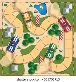 Rally. Board game. View from above. Vector illustration.