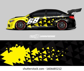 Rally car graphic livery design vector. Graphic abstract stripe racing background designs for wrap cargo van, race car, pickup truck, adventure vehicle. Eps 10