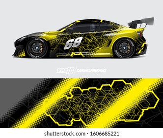 Rally car graphic livery design vector. Graphic abstract stripe racing background designs for wrap cargo van, race car, pickup truck, adventure vehicle. Eps 10