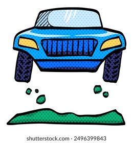 Rally car halftone icon hand drawn color vector illustration