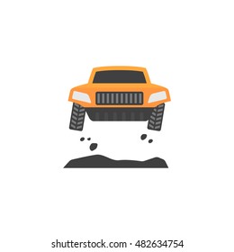 Rally car icon in flat color style. Race championship competition fast track road