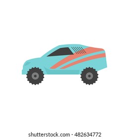 Rally car icon in flat color style. Race championship competition fast track road