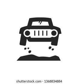 Rally car icon in thick outline style. Black and white monochrome vector illustration.