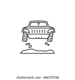 Rally car icon in thin outline style. Race championship competition fast track road
