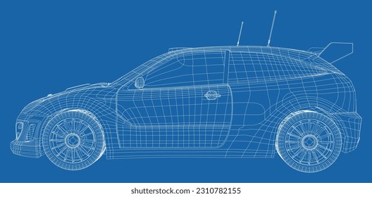 Rally car. Race car vector wire-frame on a white background. Auto transport.