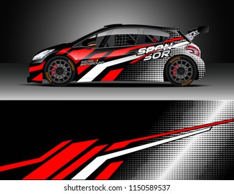 Rally car wrap design vector, truck and cargo van decal. Graphic abstract stripe racing background designs for vehicle, race, adventure and car racing livery.