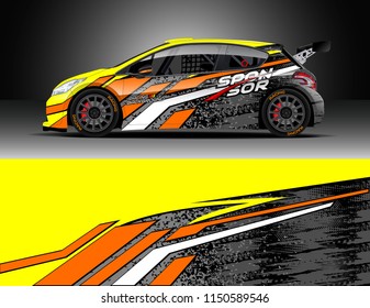 Rally car wrap design vector, truck and cargo van decal. Graphic abstract stripe racing background designs for vehicle, race, adventure and car racing livery.