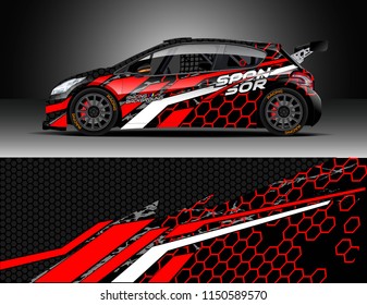 Rally car wrap design vector, truck and cargo van decal. Graphic abstract stripe racing background designs for vehicle, race, adventure and car racing livery.